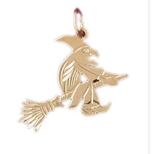 14k Yellow Gold Witch on Broom Charm